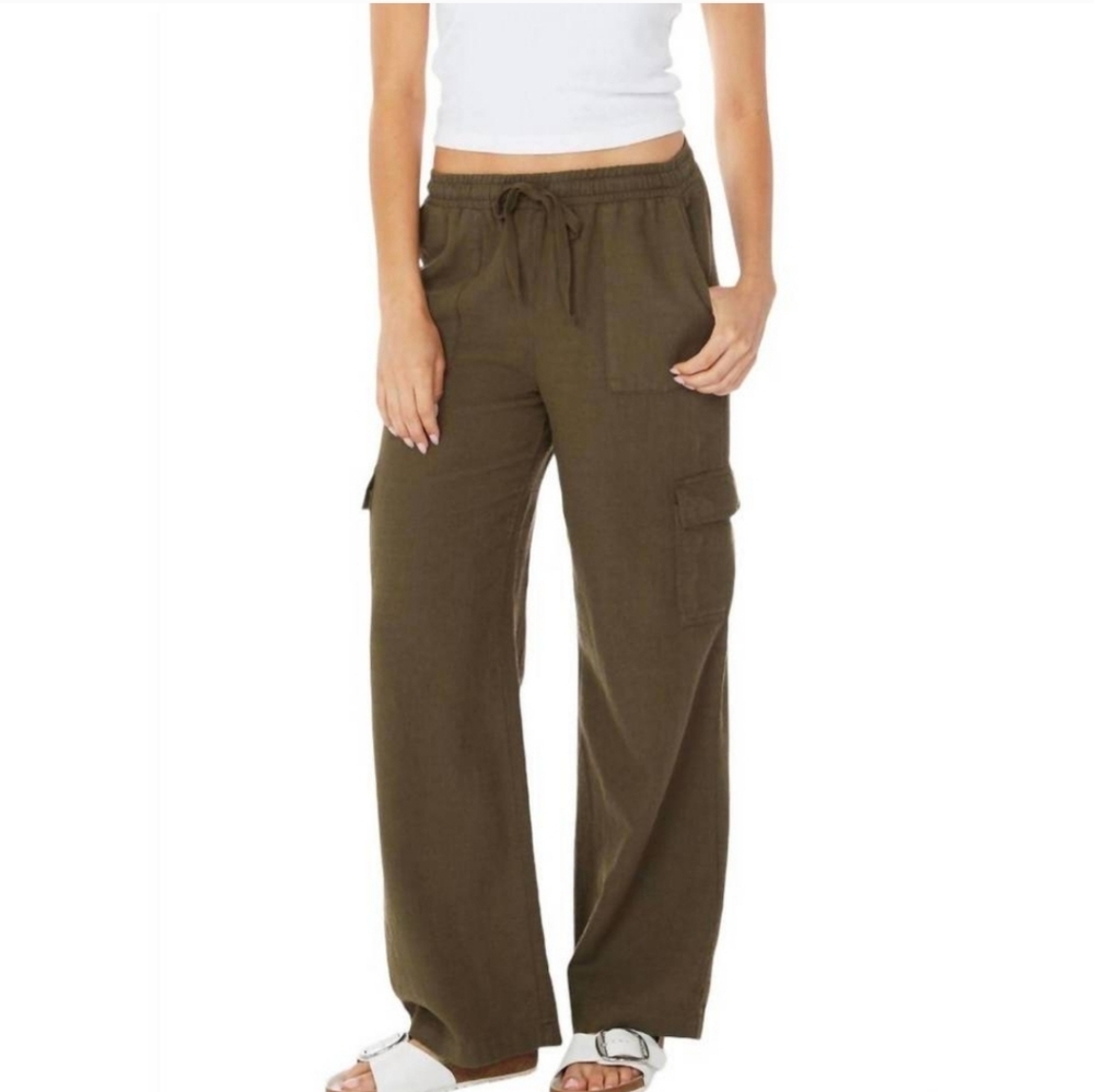 NWT || BOBI || Troops olive green cargo pants, wide legs, elastic waist, size lg